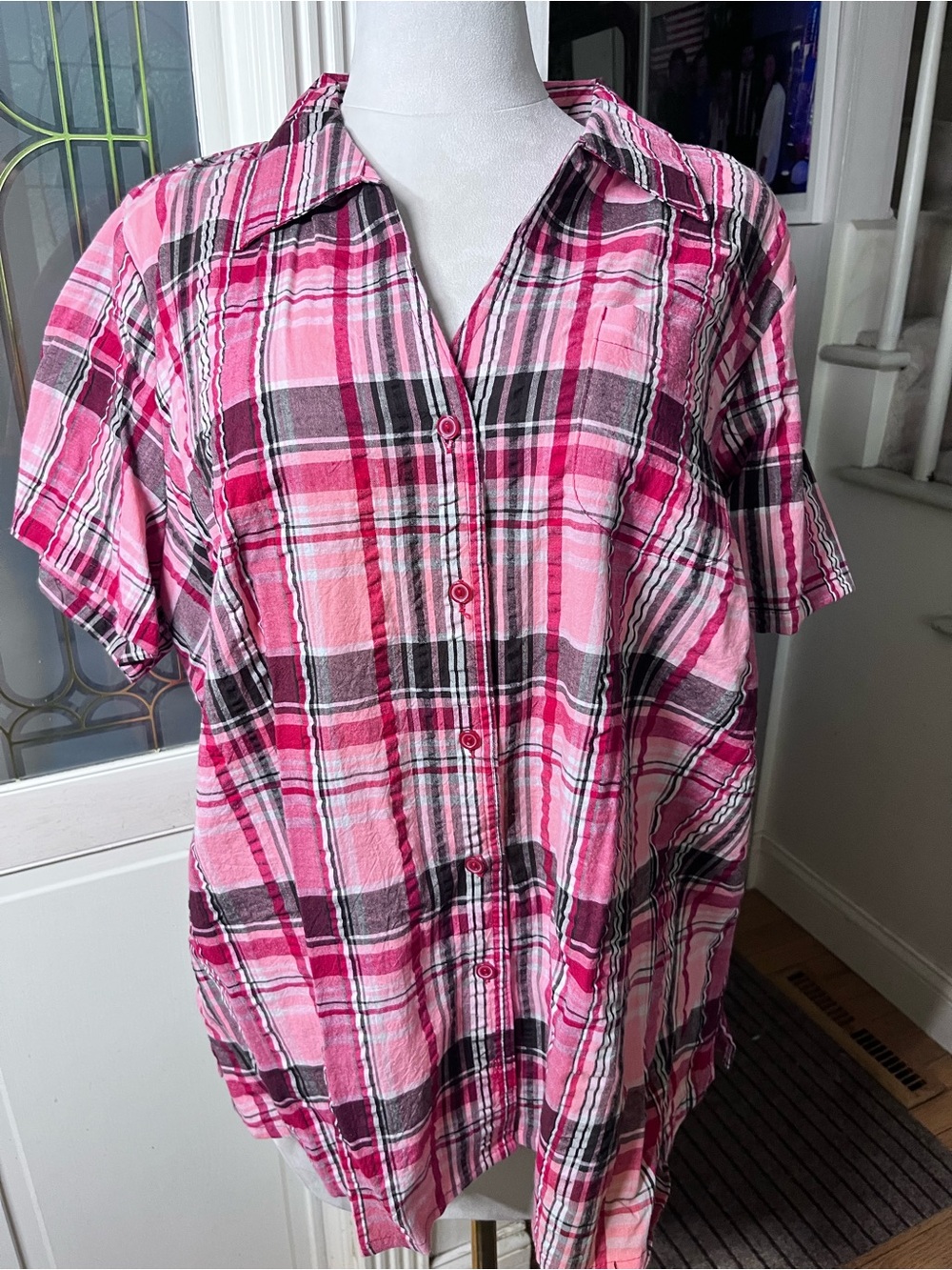 NWT White Stag 3X Pink Plaid 100% Cotton Button Front Shirt Retro